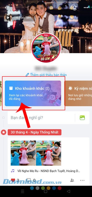 Chạm vào mục Kho khoảnh khắc