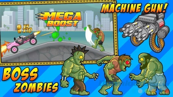 Sử dụng súng máy bắn zombie ngáng đường