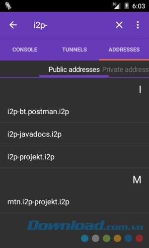 Mục Tunnel của I2P cho Android