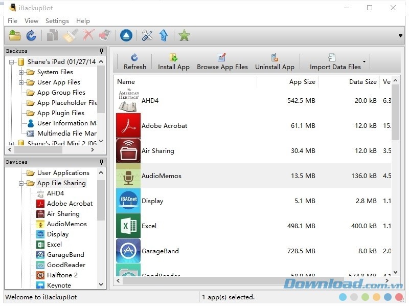 Giao diện làm việc của iBackupBot for iTunes
