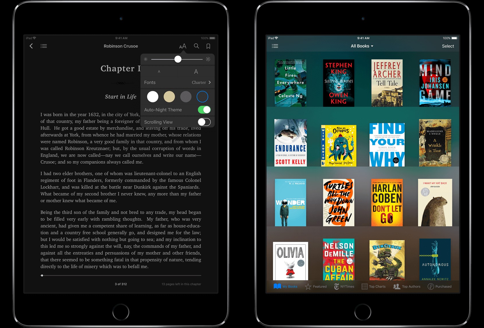 Giao diện ban đêm tự động trên iBooks