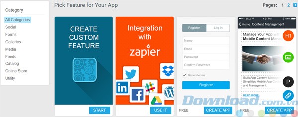 Danh mục ứng dụng của iBuildApp