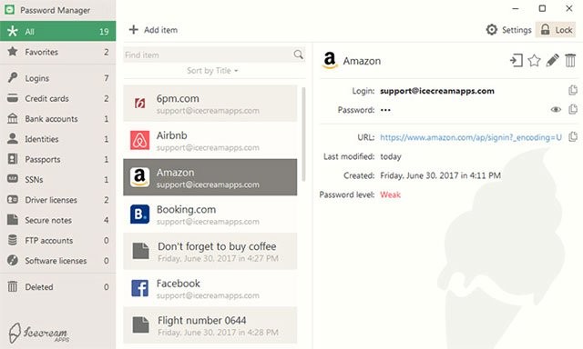 Giao diện Icecream Password Manager