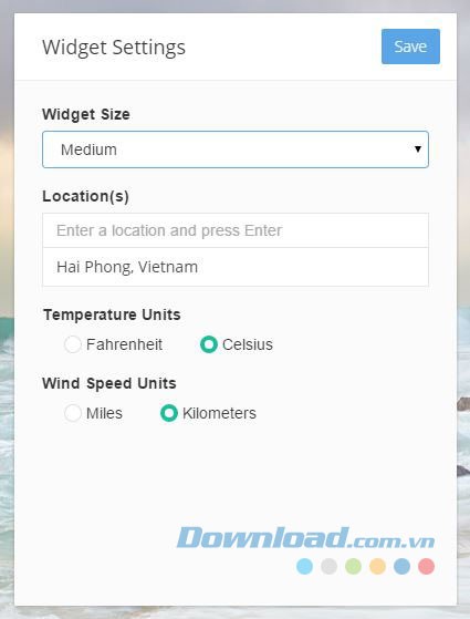 Cài đặt từng widget