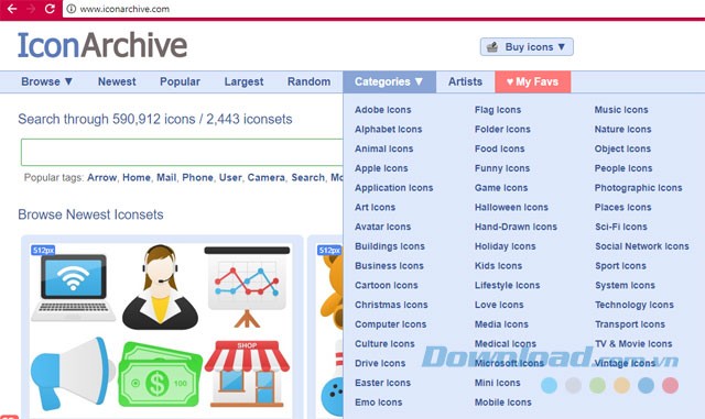 Danh mục icon phong phú trong IconArchive