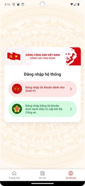 Giao diện đăng nhập tài khoản