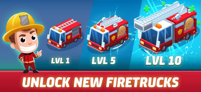 Mở khóa những chiếc xe cứu hỏa mới hiện đại hơn trong game Idle Firefighter Tycoon