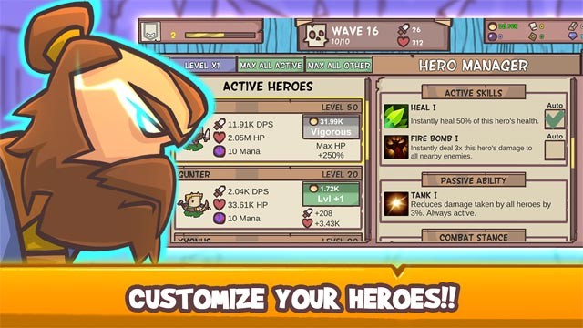 Tùy chỉnh dàn anh hùng của bạn trong game thủ thành Idle Hero Defense Create Alert