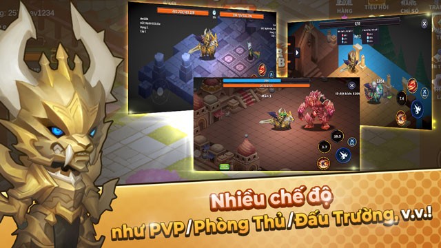 Nhiều chế độ chơi như: PvP, Phòng thủ, Đấu trường