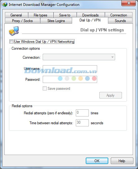 Lựa chọn kết nối để sử dụng cùng IDM