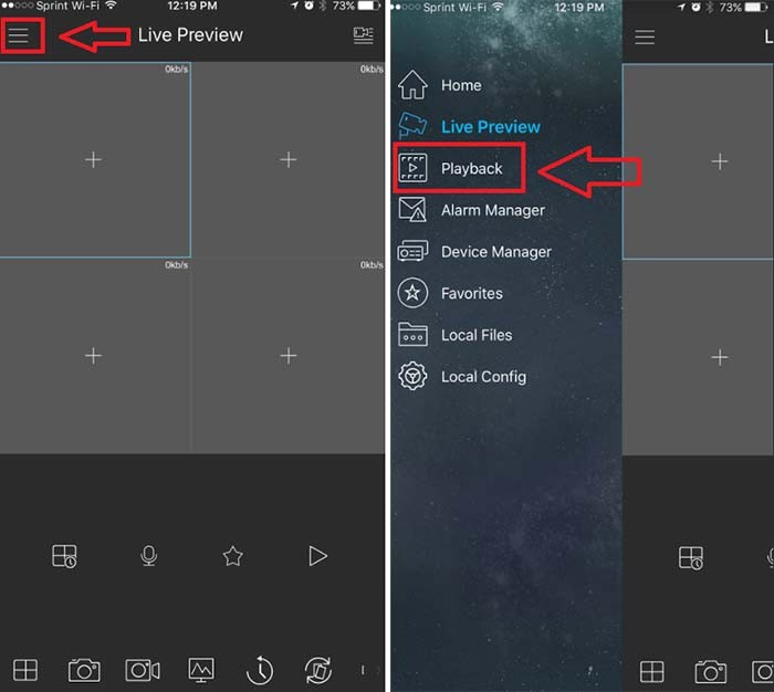 Chạm vào biểu tượng Menu (3 dấu gạch ngang) và sau đó chọn “Playback”