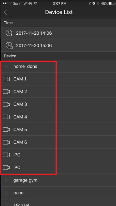 Chọn một camera từ danh sách phát lại