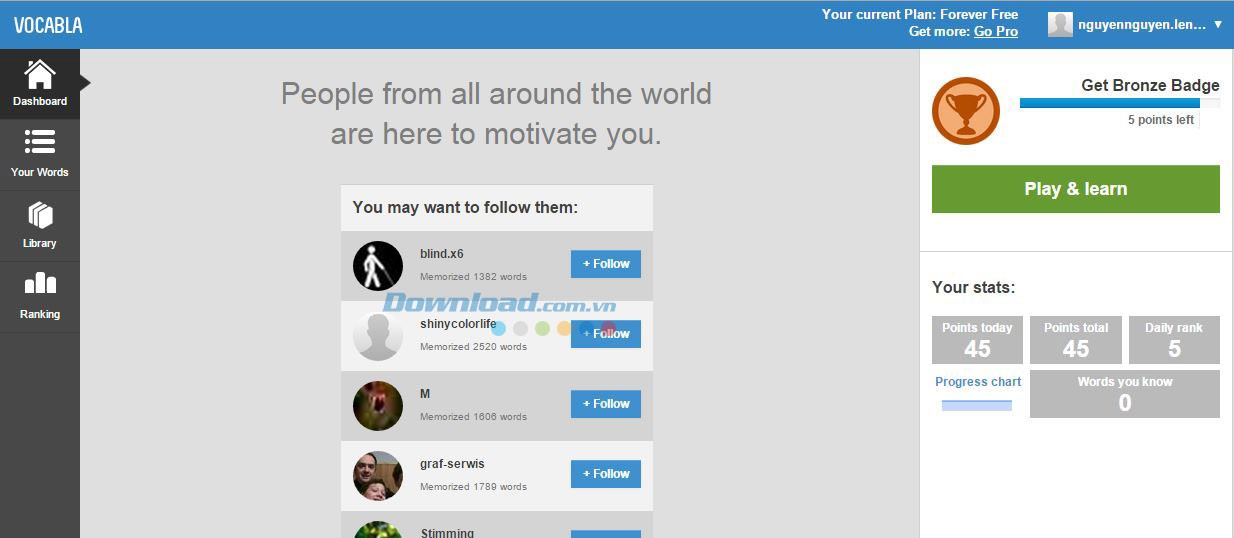 Giao diện chính của IELTS Exam Vocabulary