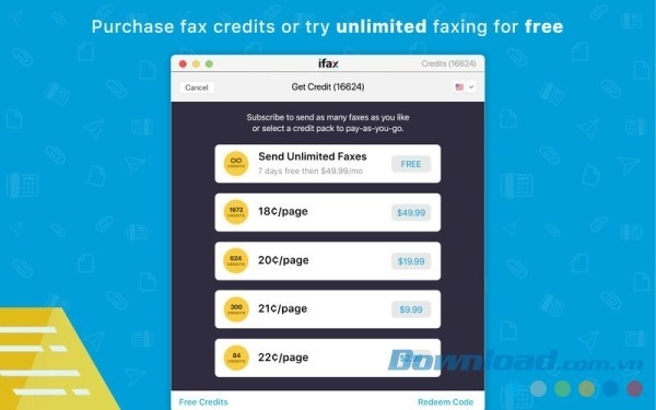 Việc mua credit fax trên iFax cho Mac rất dễ dàng