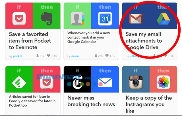 Công thức Gmail và Google Drive trên IFTTT