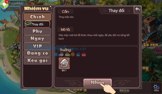 Giao diện nhận nhiệm vụ trong game iGà