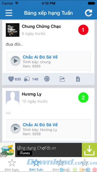 Bảng xếp hạng tuần