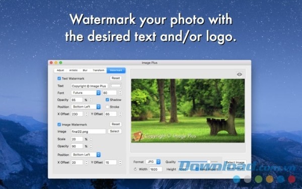Image Plus cho Mac hỗ trợ người dùng đánh dấu bản quyền bức hình bằng watermark