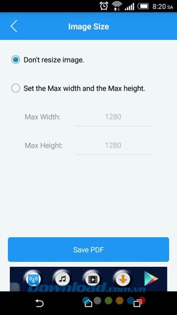 Thay đổi kích thước file trên Image to PDF Converter