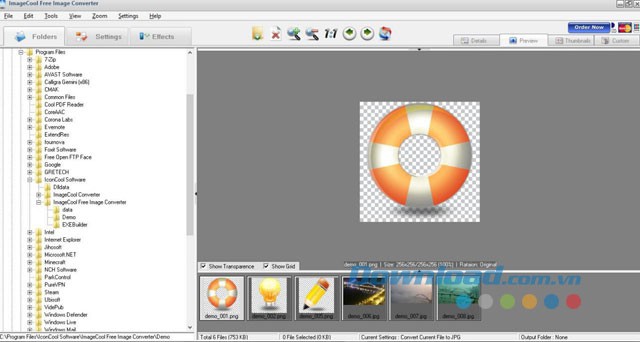 Giao diện chính của phần mềm ImageCool Converter cho máy tính