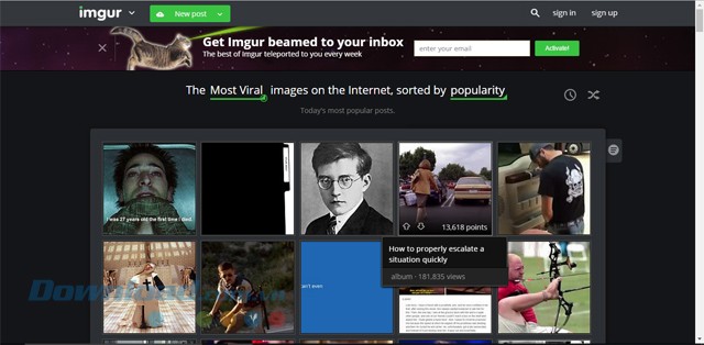 Giao diện chính của phần mềm lưu trữ ảnh trực tuyến Imgur