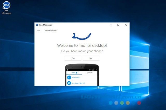 Giao diện chính của ứng dụng chat và gọi video miễn phí Imo cho máy tính
