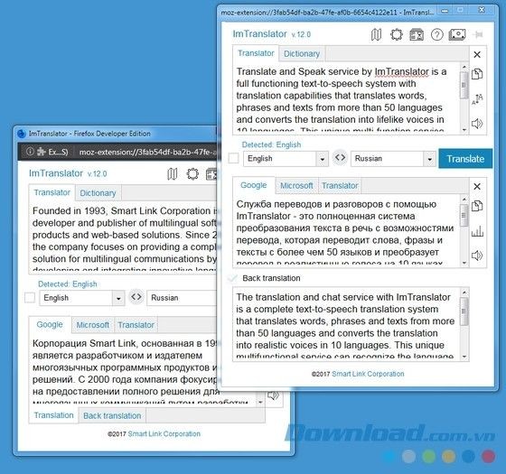 ImTranslator for Firefox hiện bản dịch song song dễ so sánh