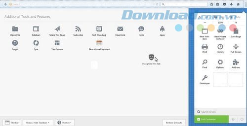 Kéo Incognito This Tab vào danh sách công cụ của Firefox