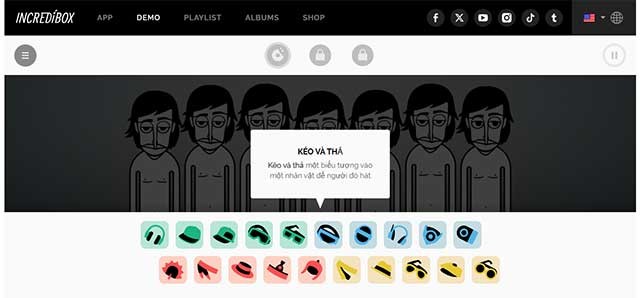 Kéo và thả các biểu tượng âm nhạc vào dàn nhân vật