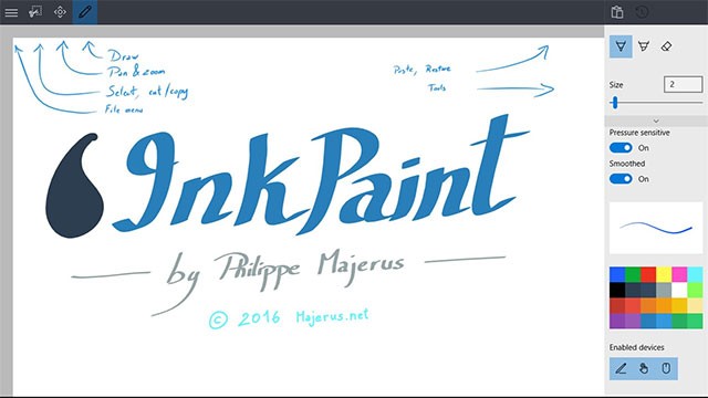 Giao diện của ứng dụng vẽ tranh InkPaint trên Windows 10