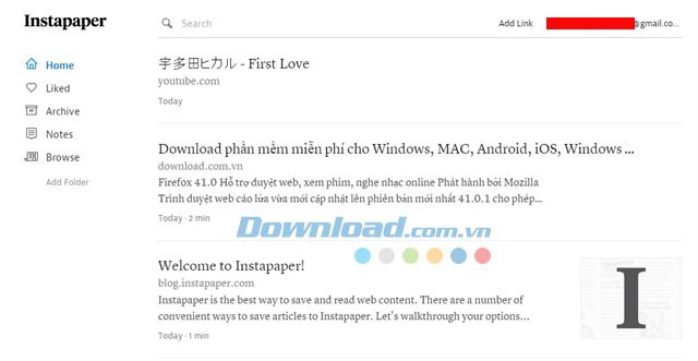 Danh sách nội dung đã lưu