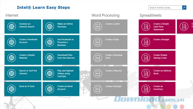 Sử dụng các thẻ hỗ trợ hoạt động học tập trong phần mềm giáo dục miễn phí Intel Learn Easy Steps cho máy tính