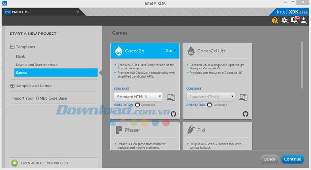 Các mẫu game của Intel XDK