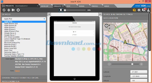 Emulate của Intel XDK