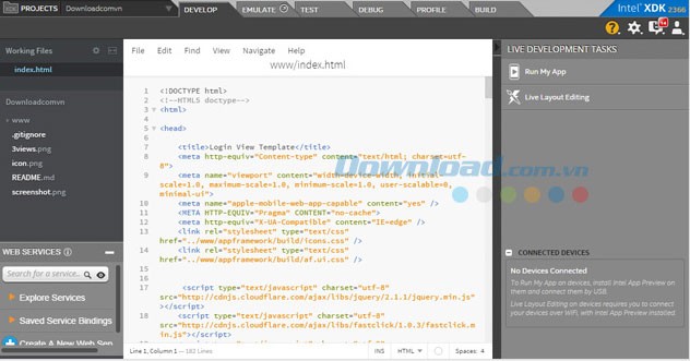 Giao diện Intel XDK cho Mac