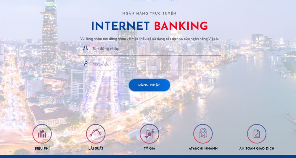 Giao diện đăng nhập tài khoản Internet Banking VietABank