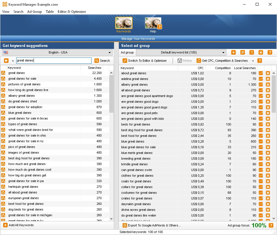 Công cụ từ khóa trên Internet Business Promoter (IBP)