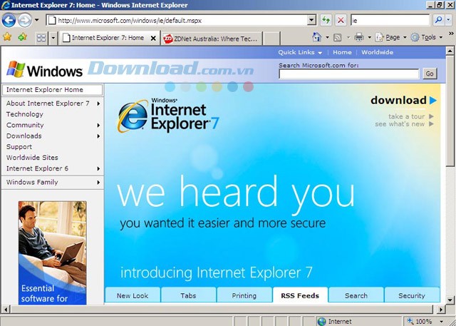 Giao diện đa tab của Internet Explorer 7
