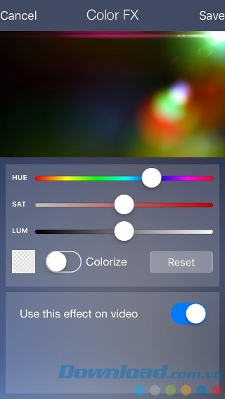 Thay đổi hiệu ứng màu sắc