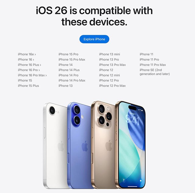 Danh sách iPhone được nâng cấp iOS 26