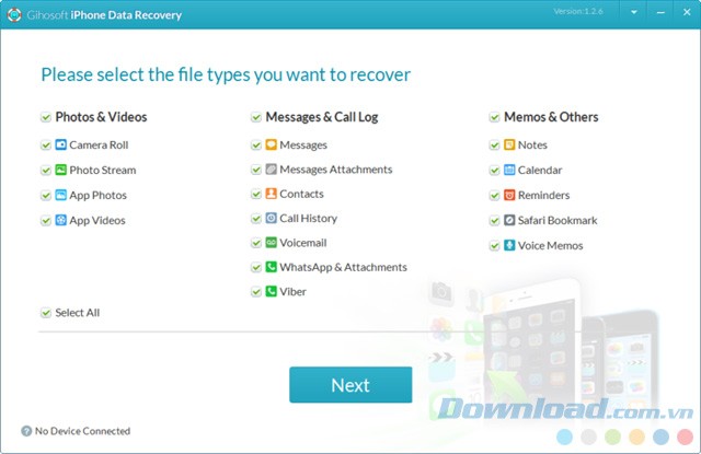 Chọn loại file muốn khôi phục