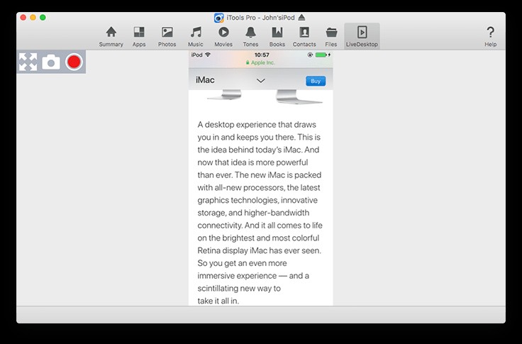 Quay màn hình và chụp ảnh màn hình iPhone thông qua iTools cho Mac