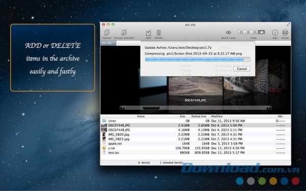 iZip Pro cho Mac thêm và xóa nhanh mọi item trong tập tin nén dễ dàng