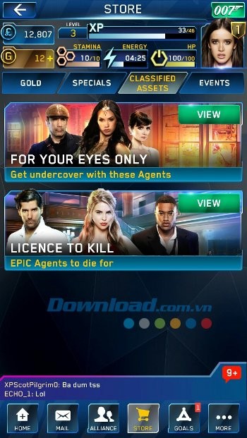 Giao diện cửa hàng trong game James Bond: World of Espionage