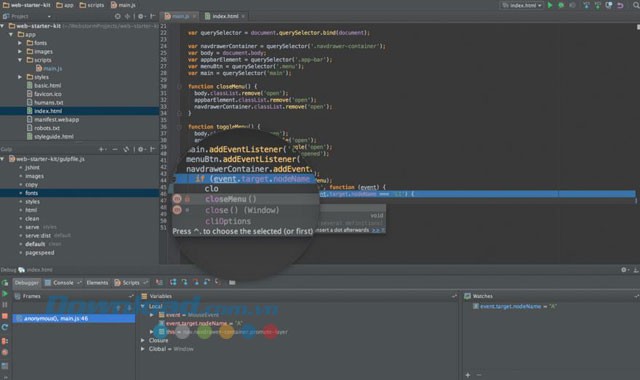 Giao diện chính của WebStorm