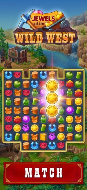 Giải các màn đố match-3 để xây dựng thành phố trong game Jewels of the Wild West