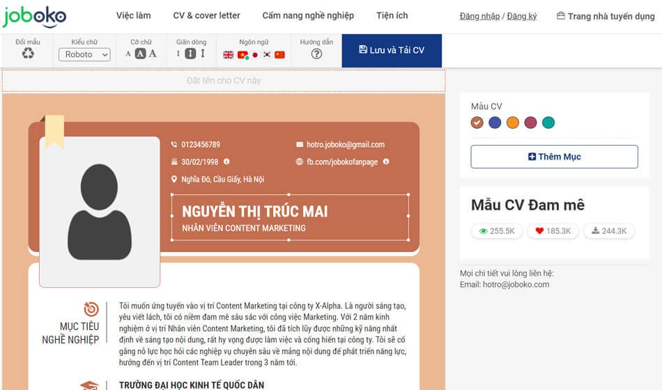 Tạo CV ấn tượng trên trang Joboko