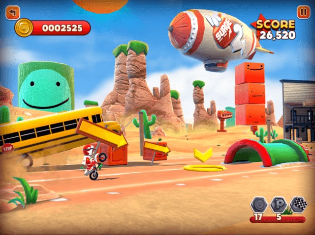 Lái xe qua nhiều địa điểm độc đáo khác nhau trong game Joe Danger