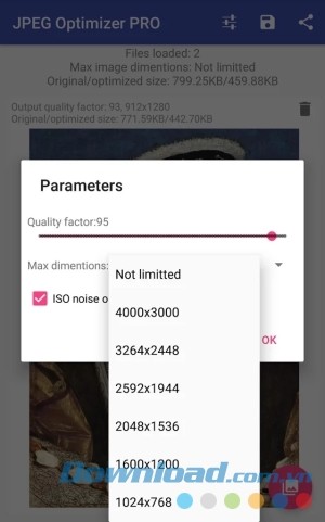 Chỉnh thông số trên JPEG Optimizer PRO cho Android