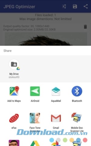JPEG Optimizer PRO cho Android hỗ trợ chia sẻ đa ứng dụng
